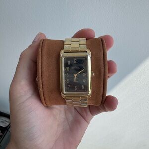 Shinola Gold and Black Rectangular Watch
